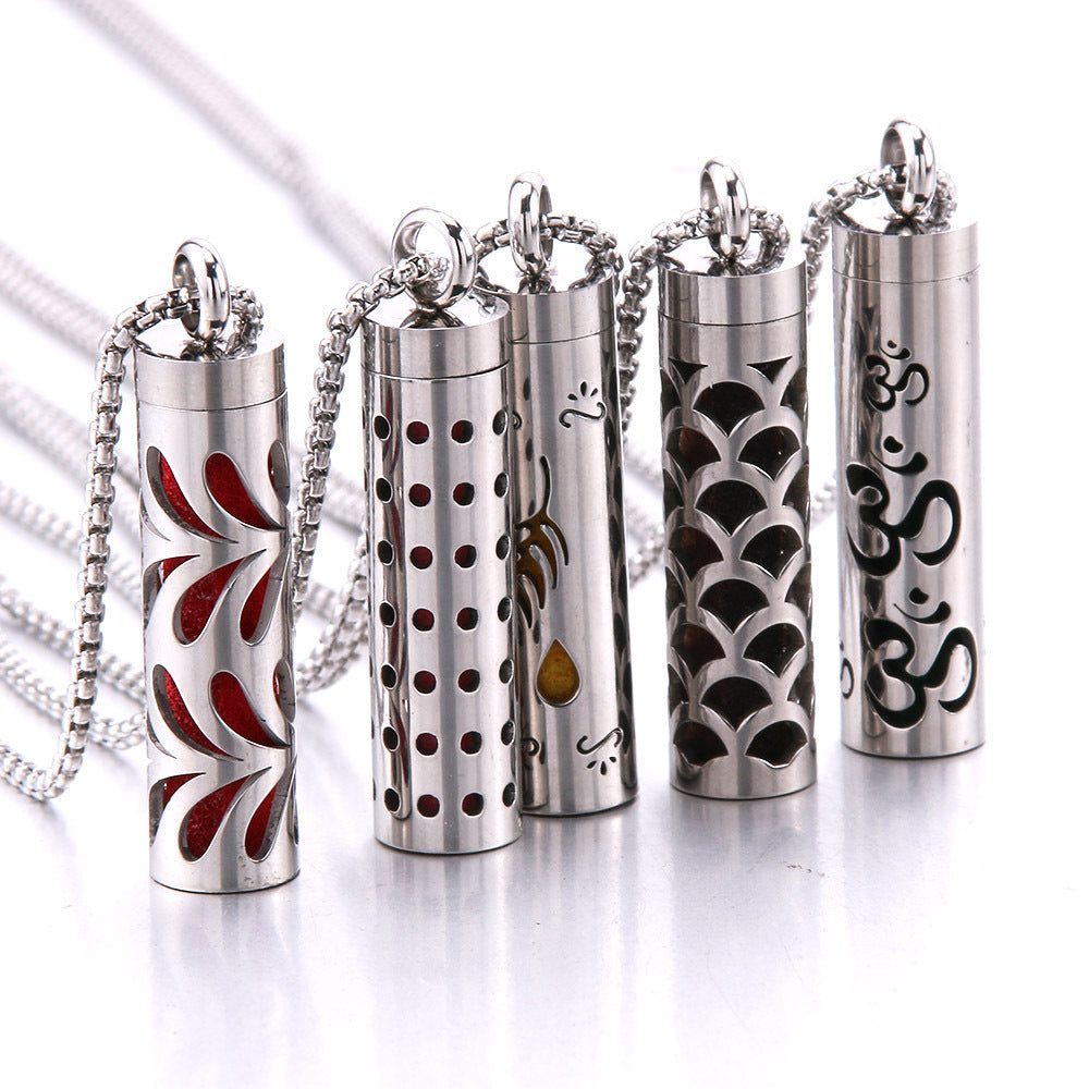 Cylinder Aromatherapy Pendant Titanium Steel Pendant Necklace