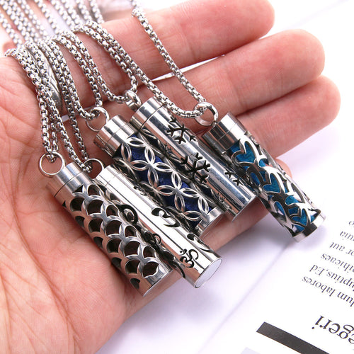 Cylinder Aromatherapy Pendant Titanium Steel Pendant Necklace