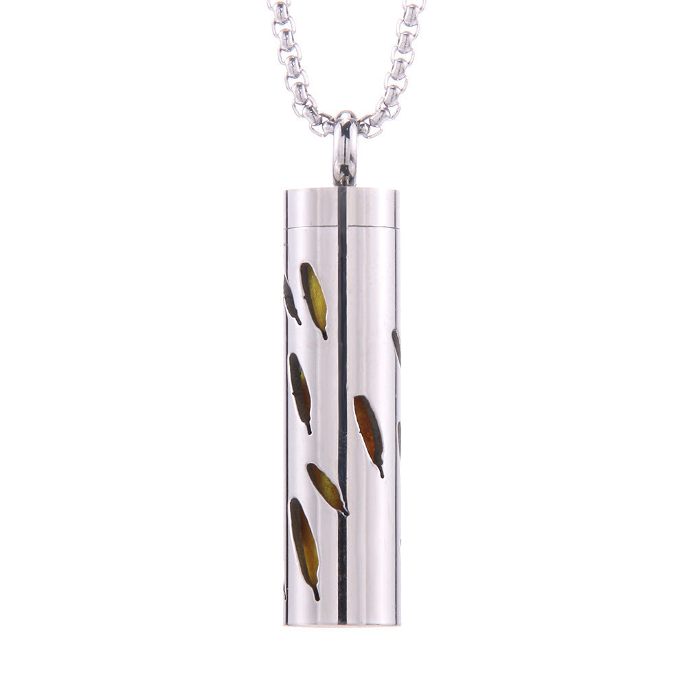 Cylinder Aromatherapy Pendant Titanium Steel Pendant Necklace